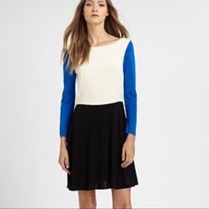 Tibi Blue & Black Long Sleeve Mixed Media Dress